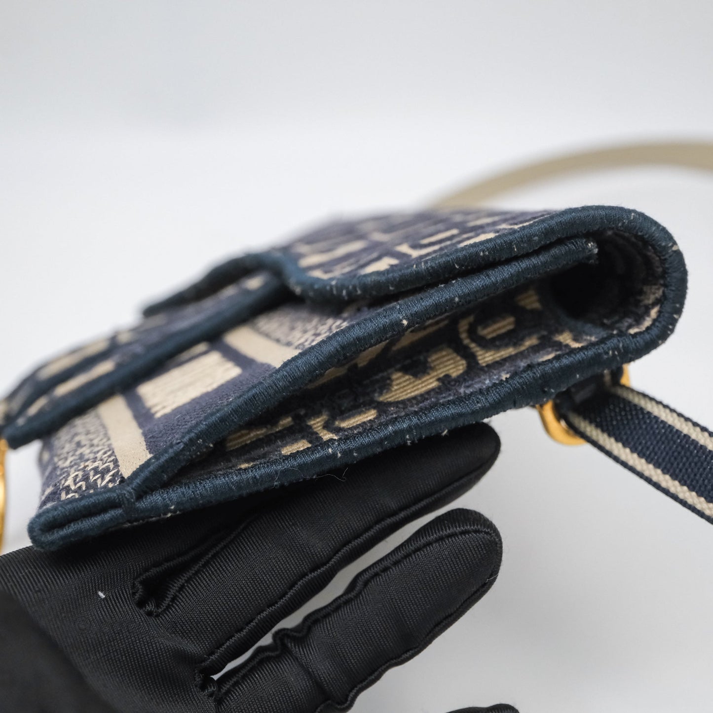 Christian Dior Navy Oblique Slim Saddle Pouch