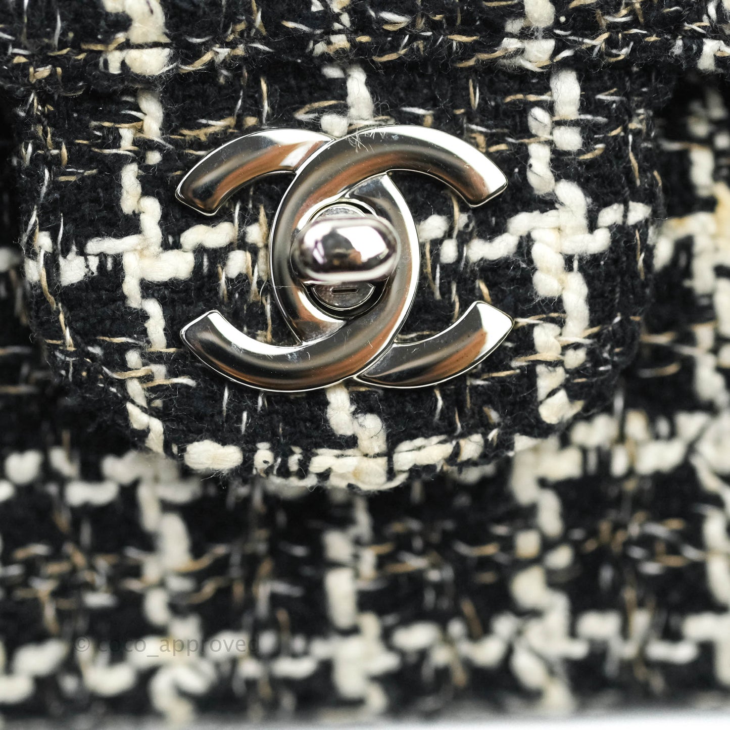 Chanel Classic M/L Medium Quilted Double Flap Bag Lambskin Tweed Black & White Silver Hardware
