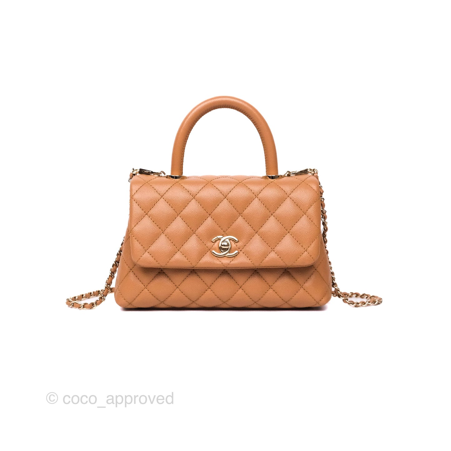 Chanel Small Coco Handle Caramel Beige Caviar Gold Hardware