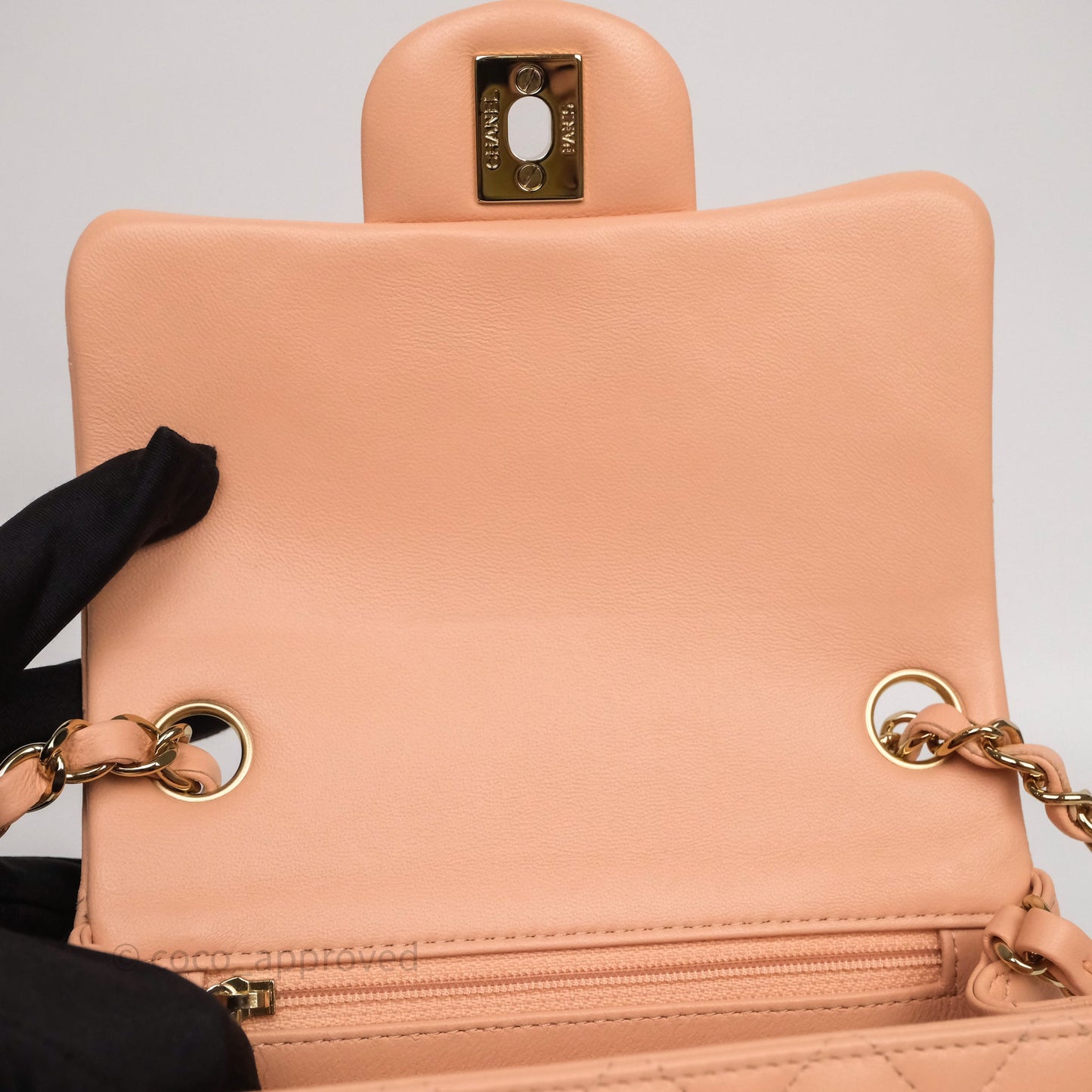 Chanel Mini Square Flap Quilted Orange Clair Lambskin Gold Hardware
