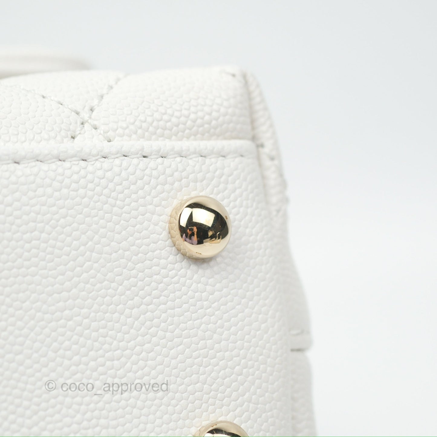 Chanel Small Quilted Coco Handle White Caviar Gold Hardware