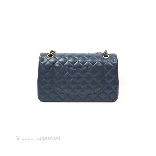 Chanel M/L Medium Classic Flap Quilted Navy Caviar Gold Hardware