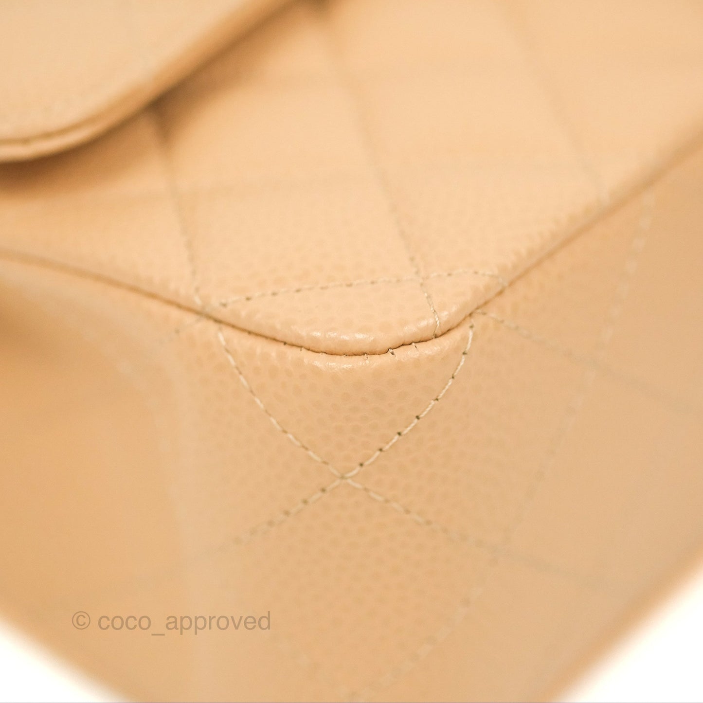 Chanel Classic M/L Medium Flap Quilted Beige Caviar Silver Hardware
