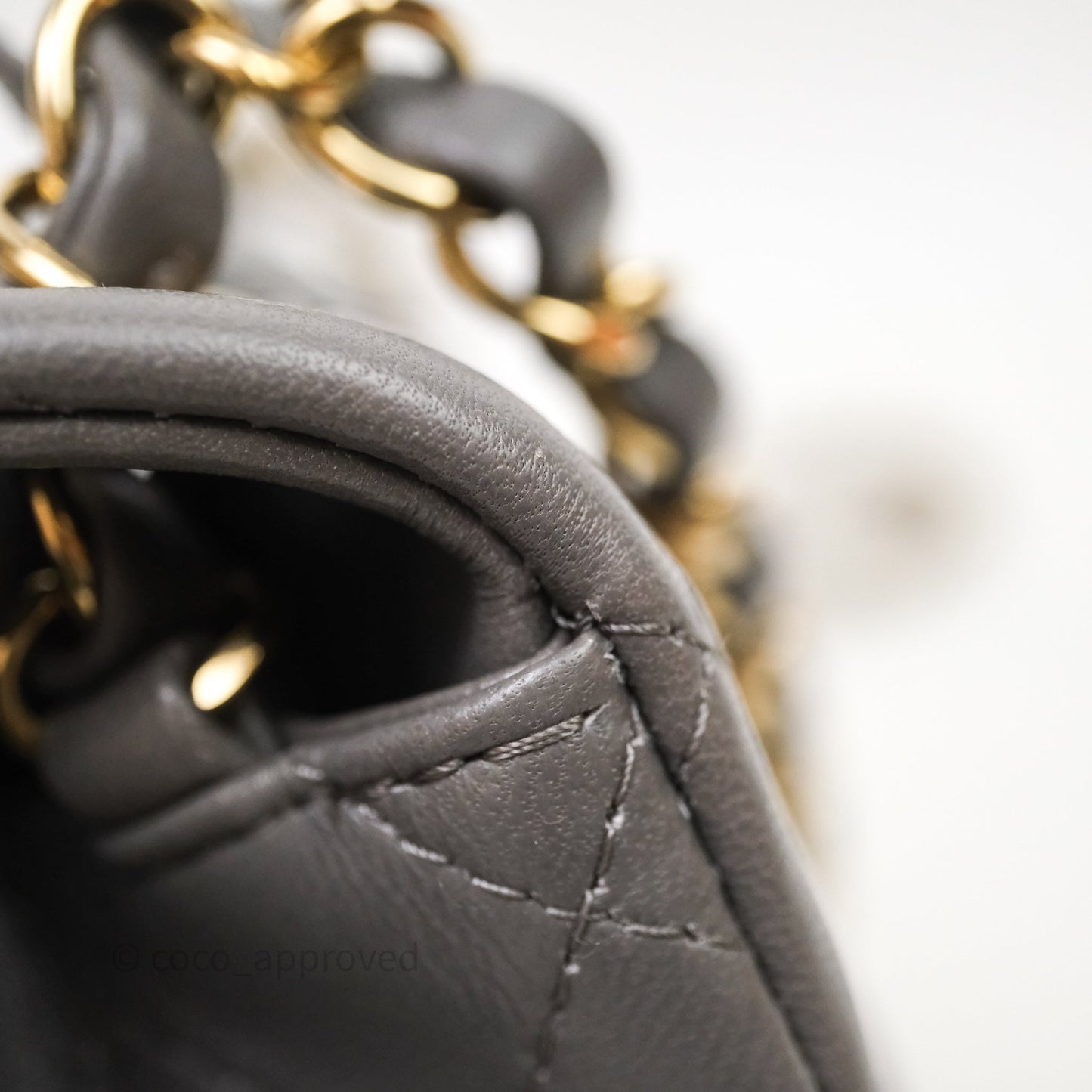 Chanel Mini Square Quilted Grey Lambskin Gold Hardware