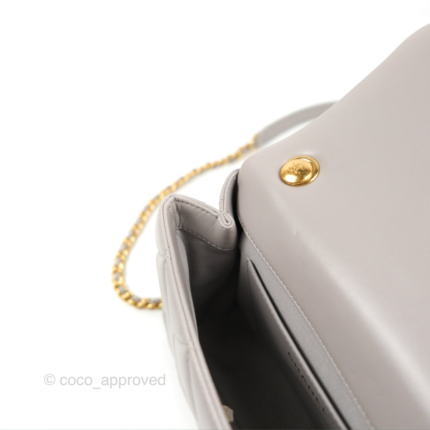 Chanel Flap Bag Grey Clair Lambskin Aged Gold Hardware 22B