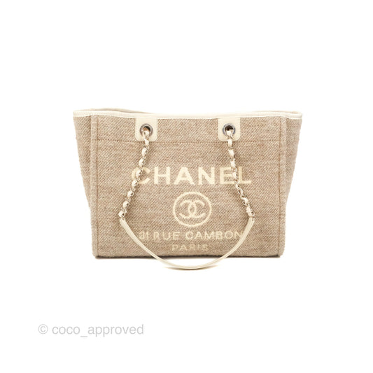 Chanel Medium Deauville Tote Taupe Mixed Fibres Silver Hardware