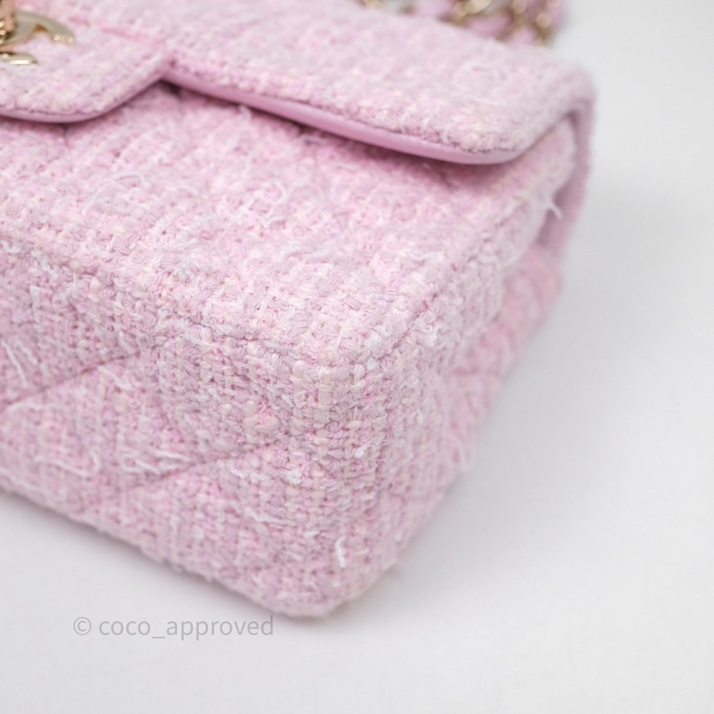 Chanel Classic Mini Rectangular Flap Pink Tweed Gold Hardware