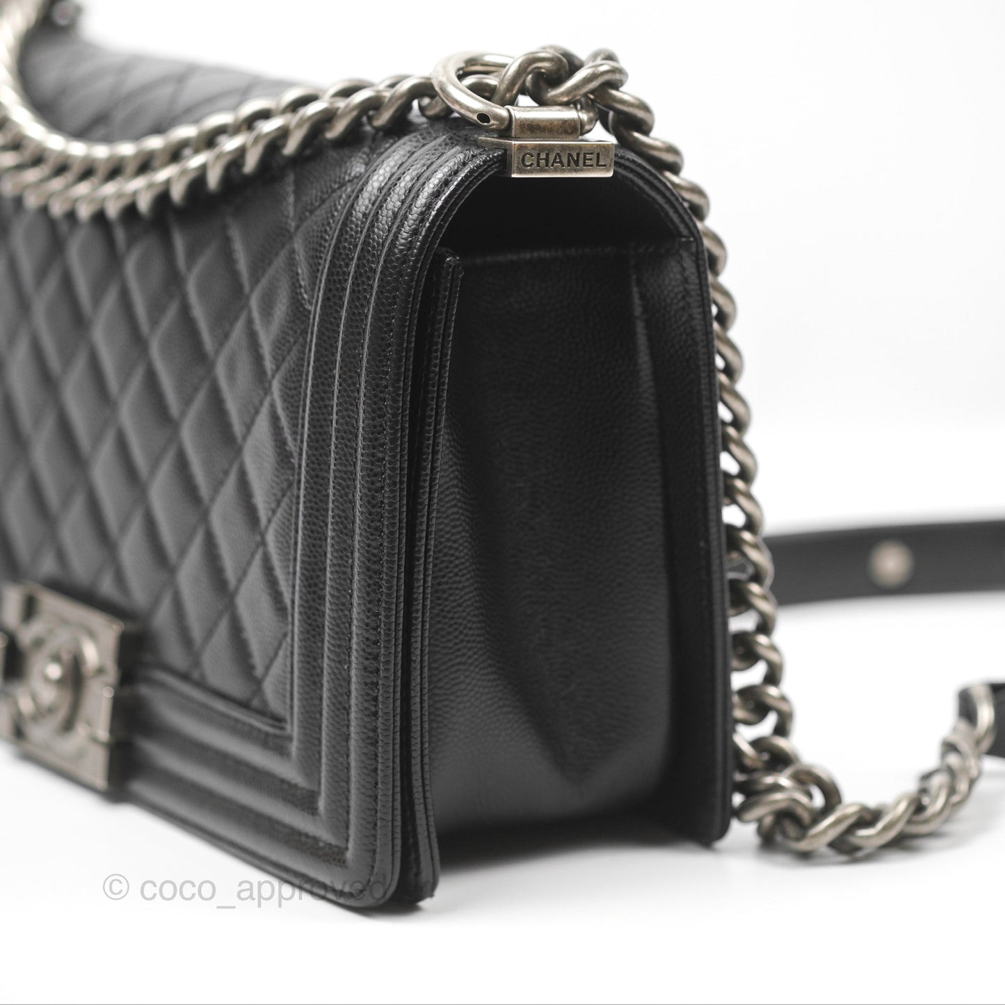 Chanel Boy Quilted Medium Black Caviar Ruthenium Hardware