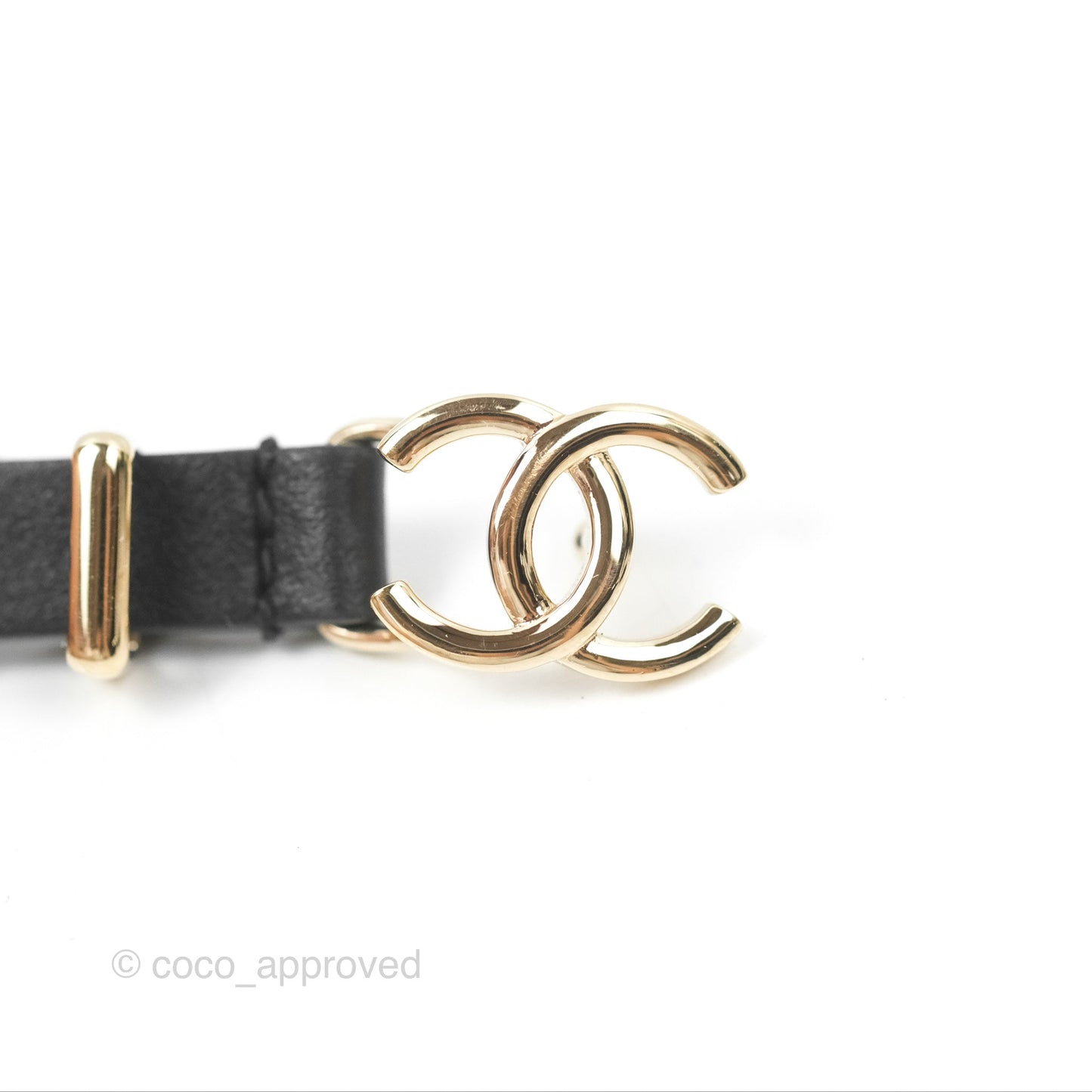 Chanel CC Leather Chain Belt Black Gold Tone 22S