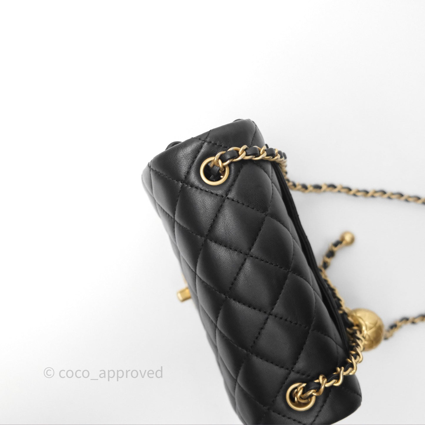 Chanel Pearl Crush Mini Square Quilted Black Lambskin Aged Gold Hardware