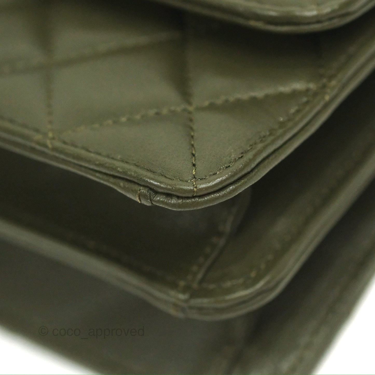 Chanel Top Handle Clutch With Chain Army Green Lambskin Aged Gold Hardware