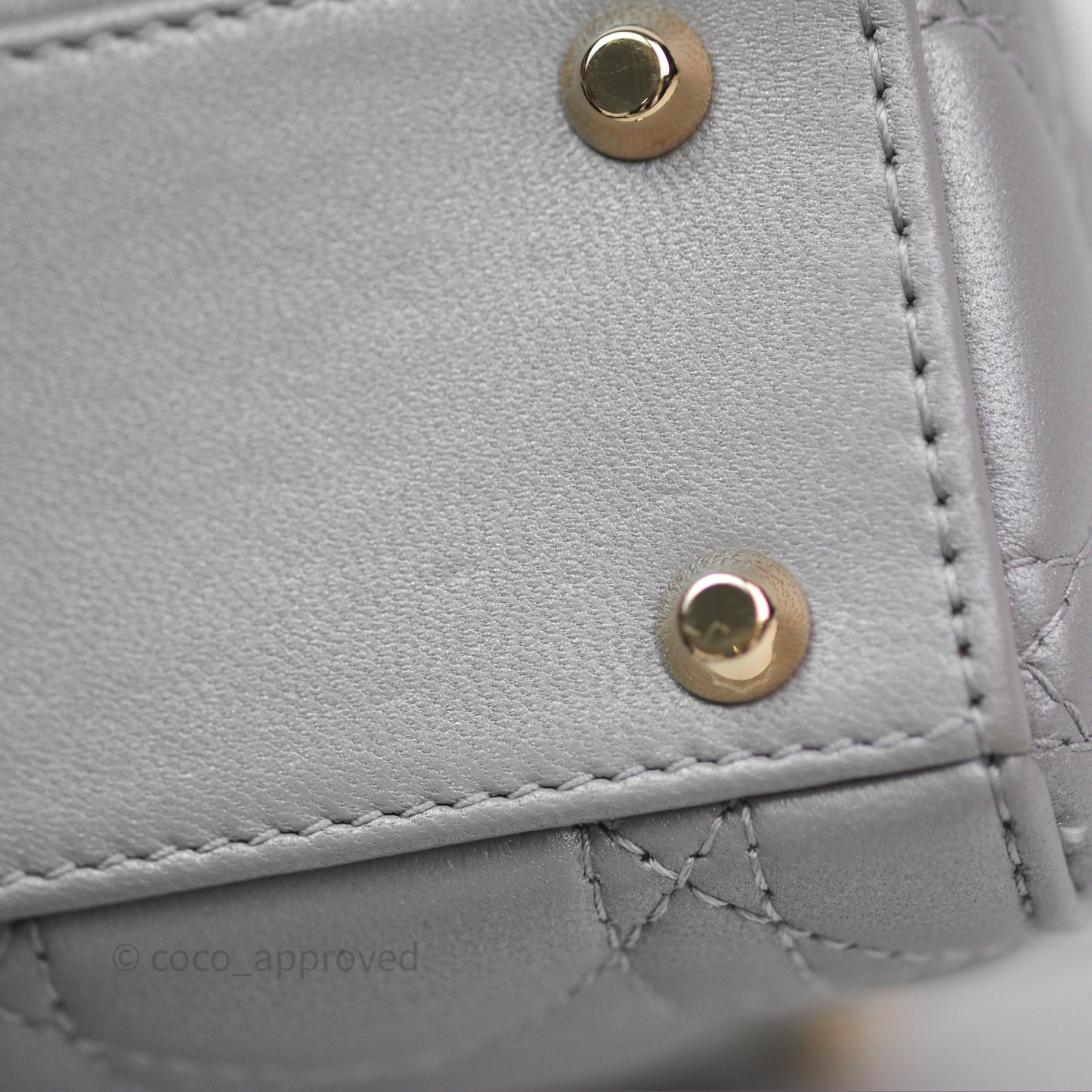 Christian Dior Mini Lady Dior Iridescent Grey Lambskin Cannage Gold Hardware