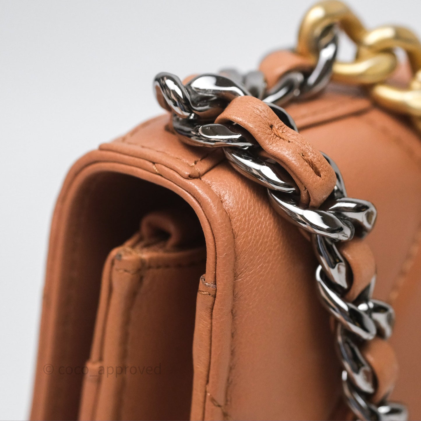 Chanel 19 Wallet on Chain WOC Dark Beige Caramel Lambskin Mixed Hardware
