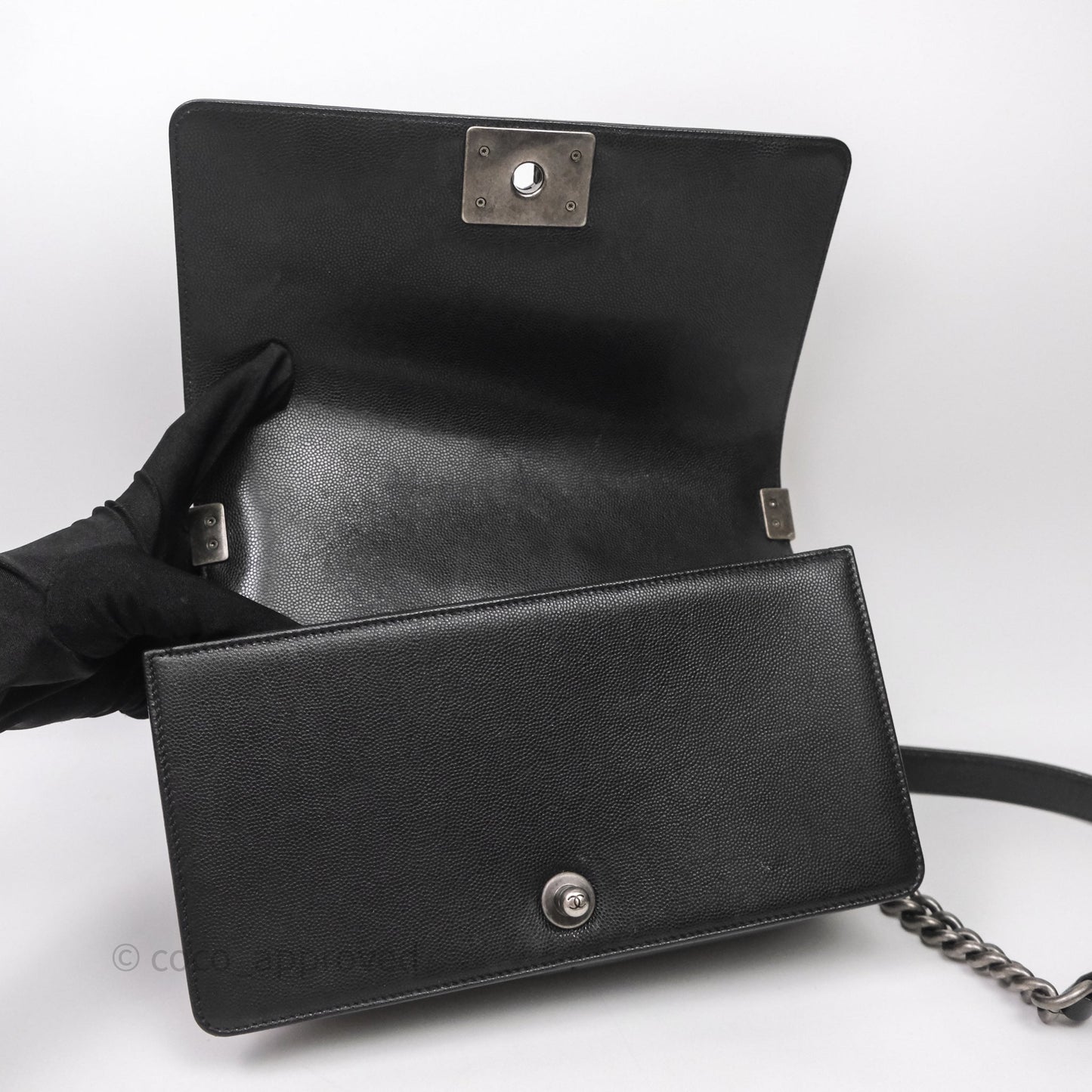 Chanel Medium Boy Chevron Black Caviar Ruthenium Hardware