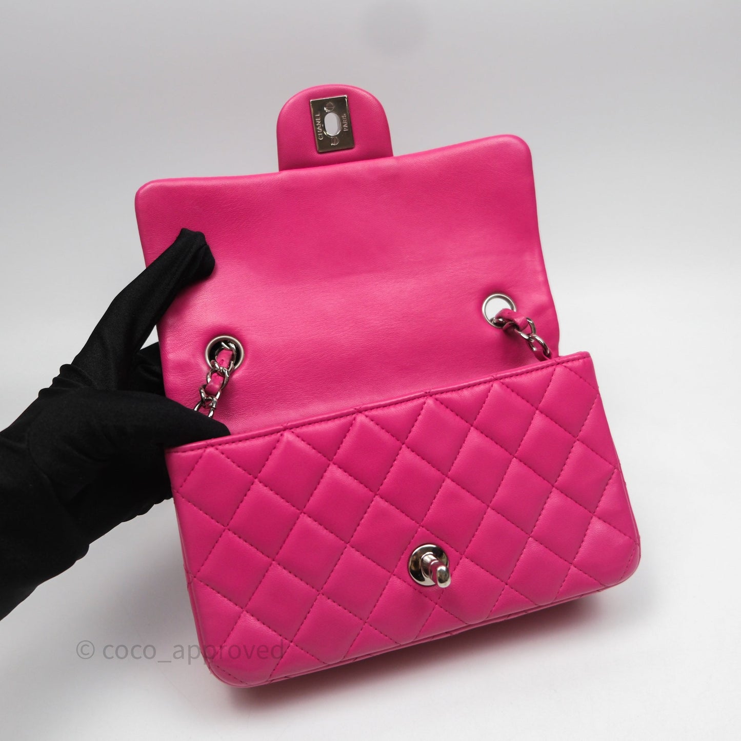 Chanel Mini Rectangular Quilted Dark Pink Lambskin Silver Hardware