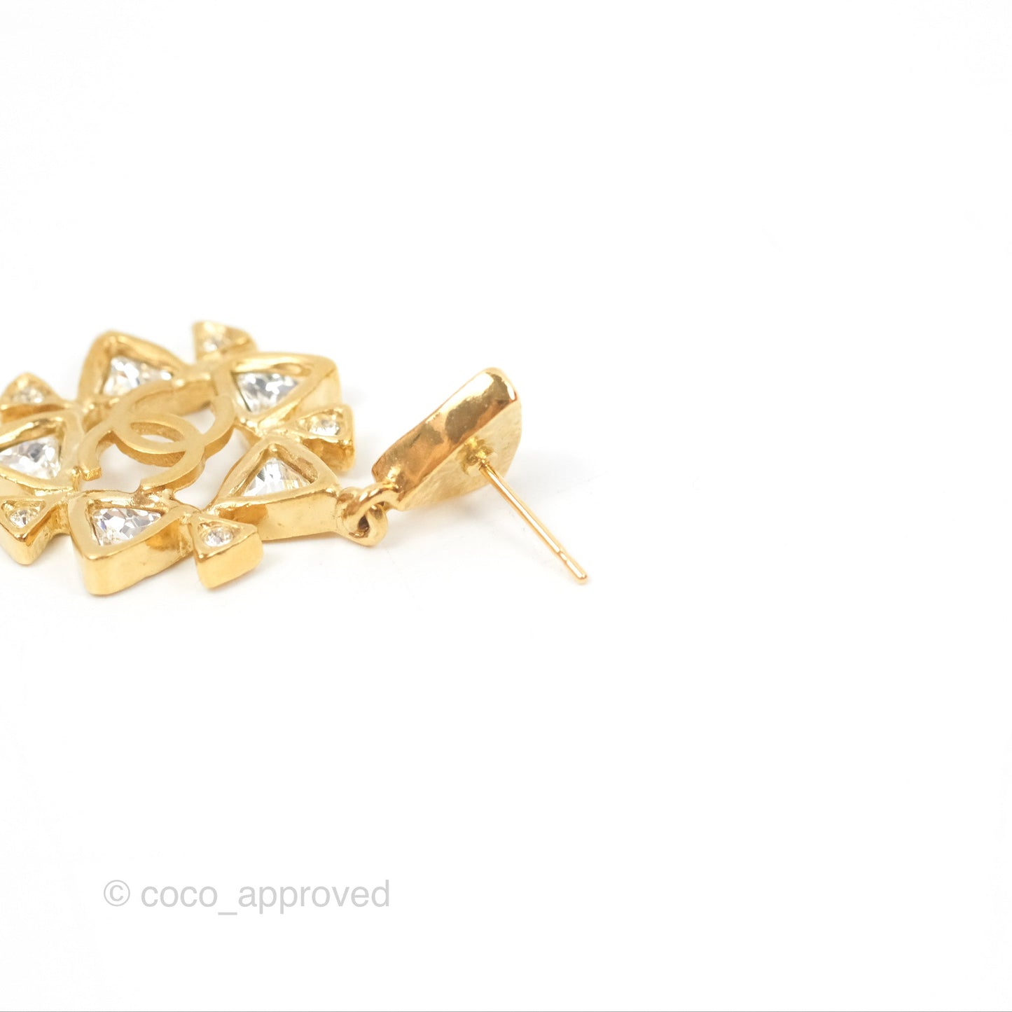 Chanel CC Crystal Drop Earrings Gold Tone 20A