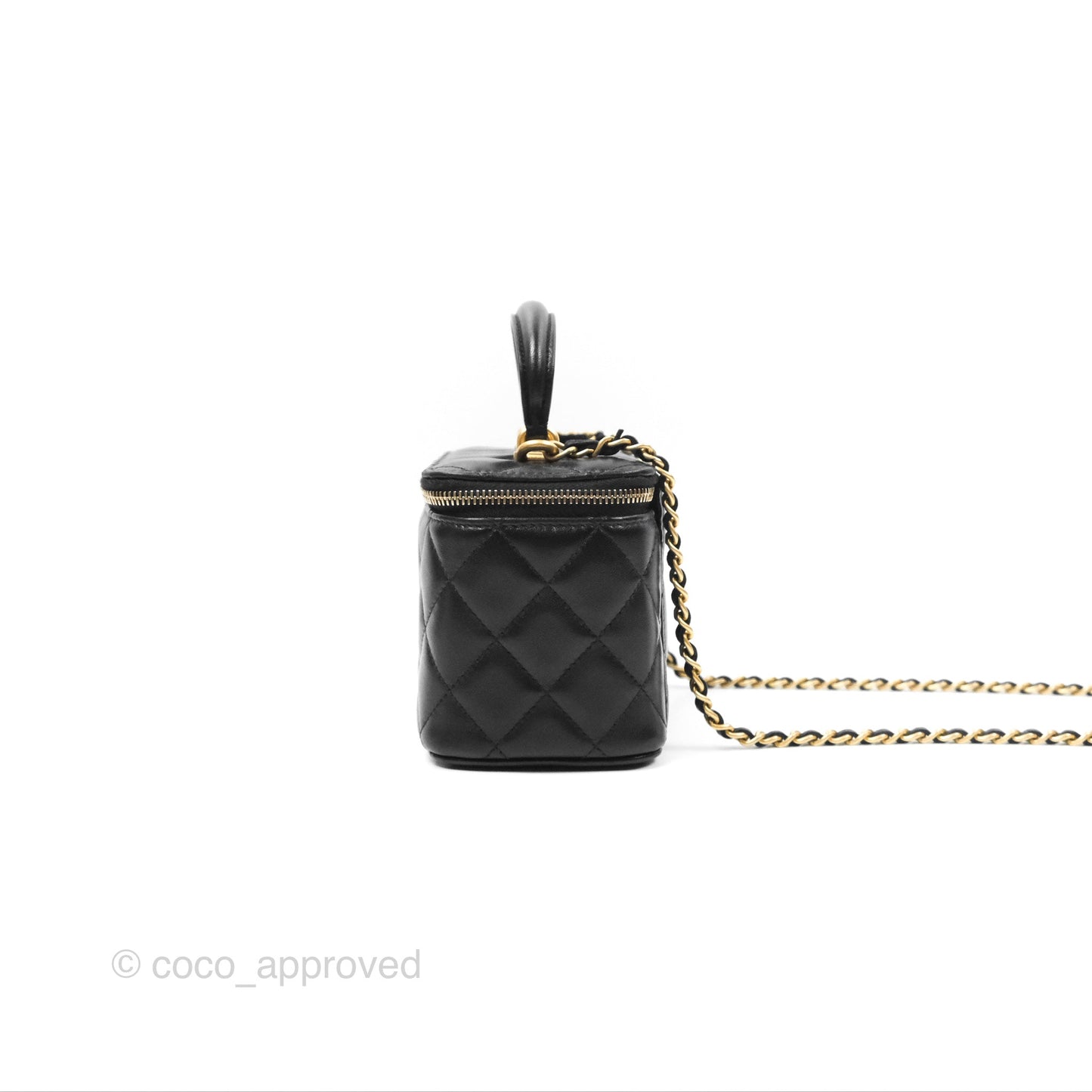 Chanel Vanity Rectangular Top Handle Black Lambskin Gold Hardware