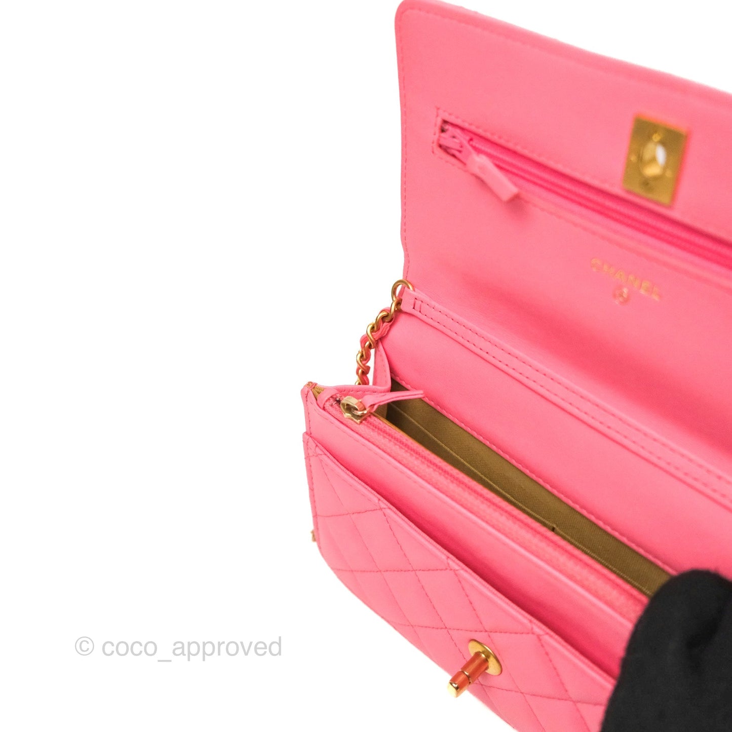 Chanel Quilted Pearl Crush Wallet on Chain WOC Pink Lambskin Aged Gold Hardware