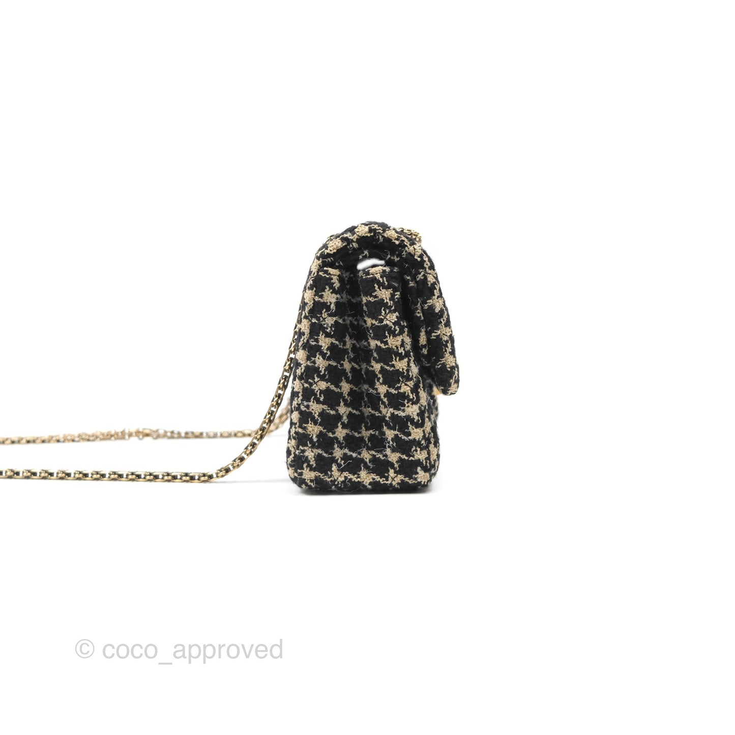 Chanel Reissue 225 Flap Houndstooth Beige Black Fabric Antique Gold Hardware