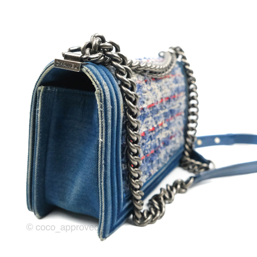 Chanel Medium Boy Blue Denim Tweed Ruthenium Hardware