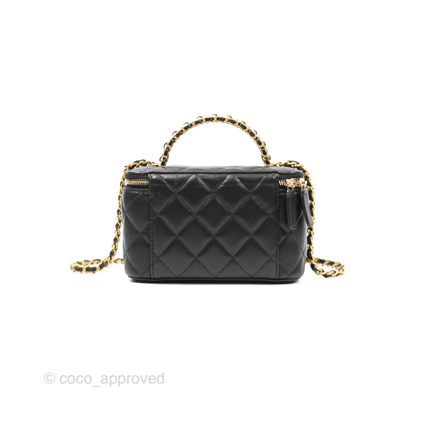Chanel Vanity Rectangular with Top Handle Black Lambskin Aged Gold Hardware