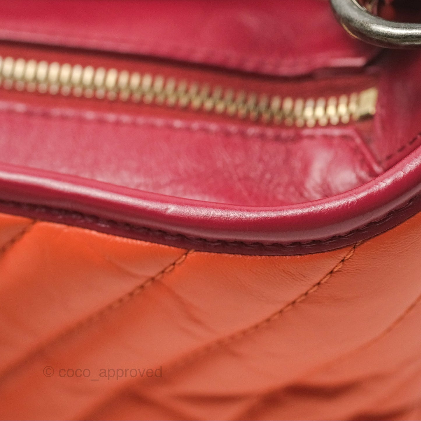 Chanel Small Gabrielle Hobo Chevron Orange Red Aged Calfskin