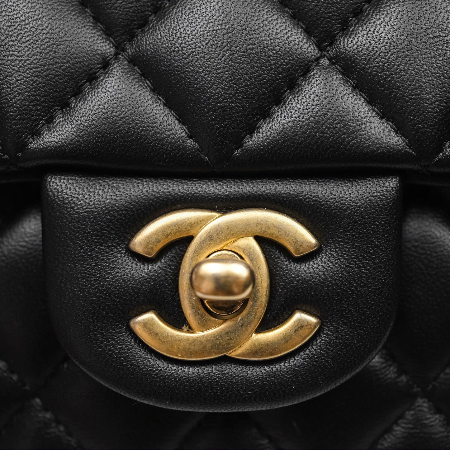 Chanel Metal Top Handle Mini Rectangular Flap Bag Black Lambskin Aged Gold Hardware