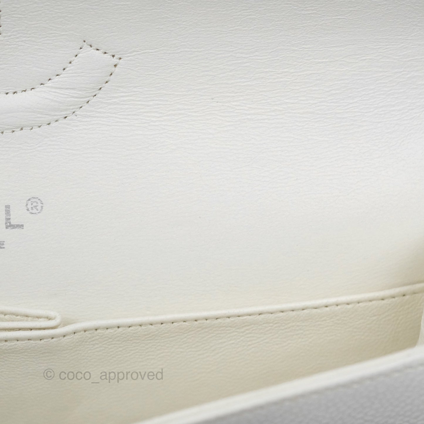 Chanel Classic M/L Medium Flap Quilted White Caviar Silver Hardware