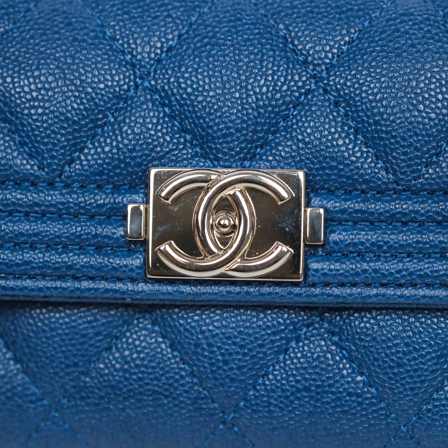Chanel Quilted Boy Flap Card Holder Blue Caviar Silver Hardware