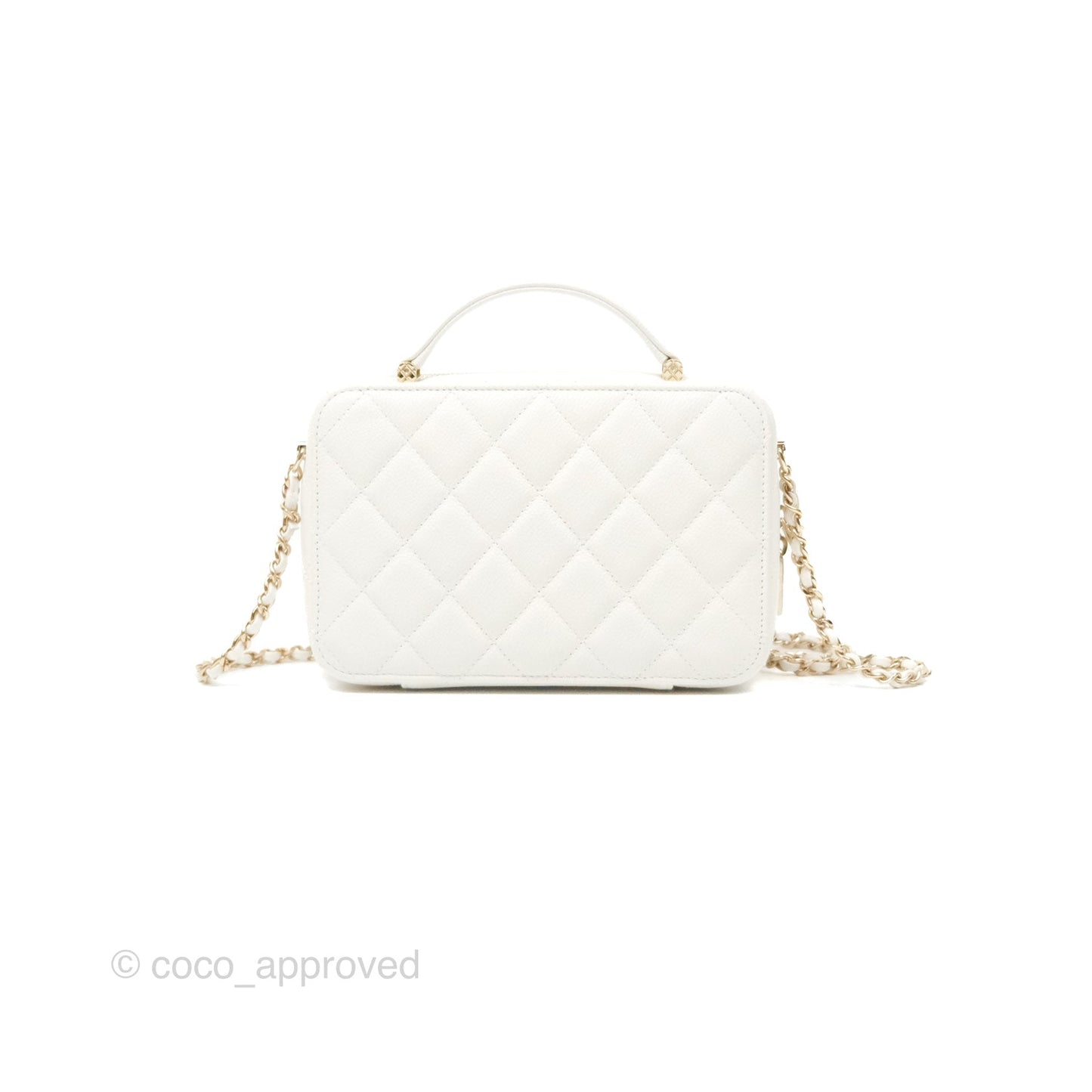 Chanel Quilted Top Handle Vanity White Caviar Gold Hardware