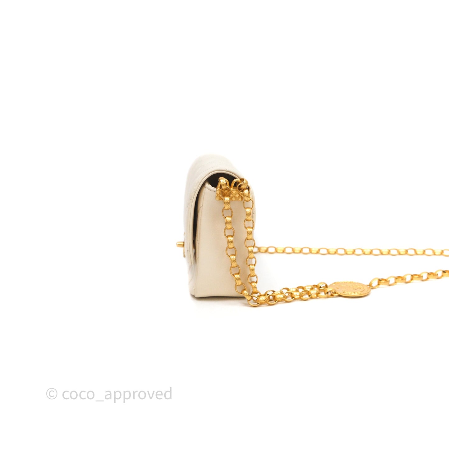 Chanel Flap with Coin Charm Ivory White Lambskin Aged Gold Hardware