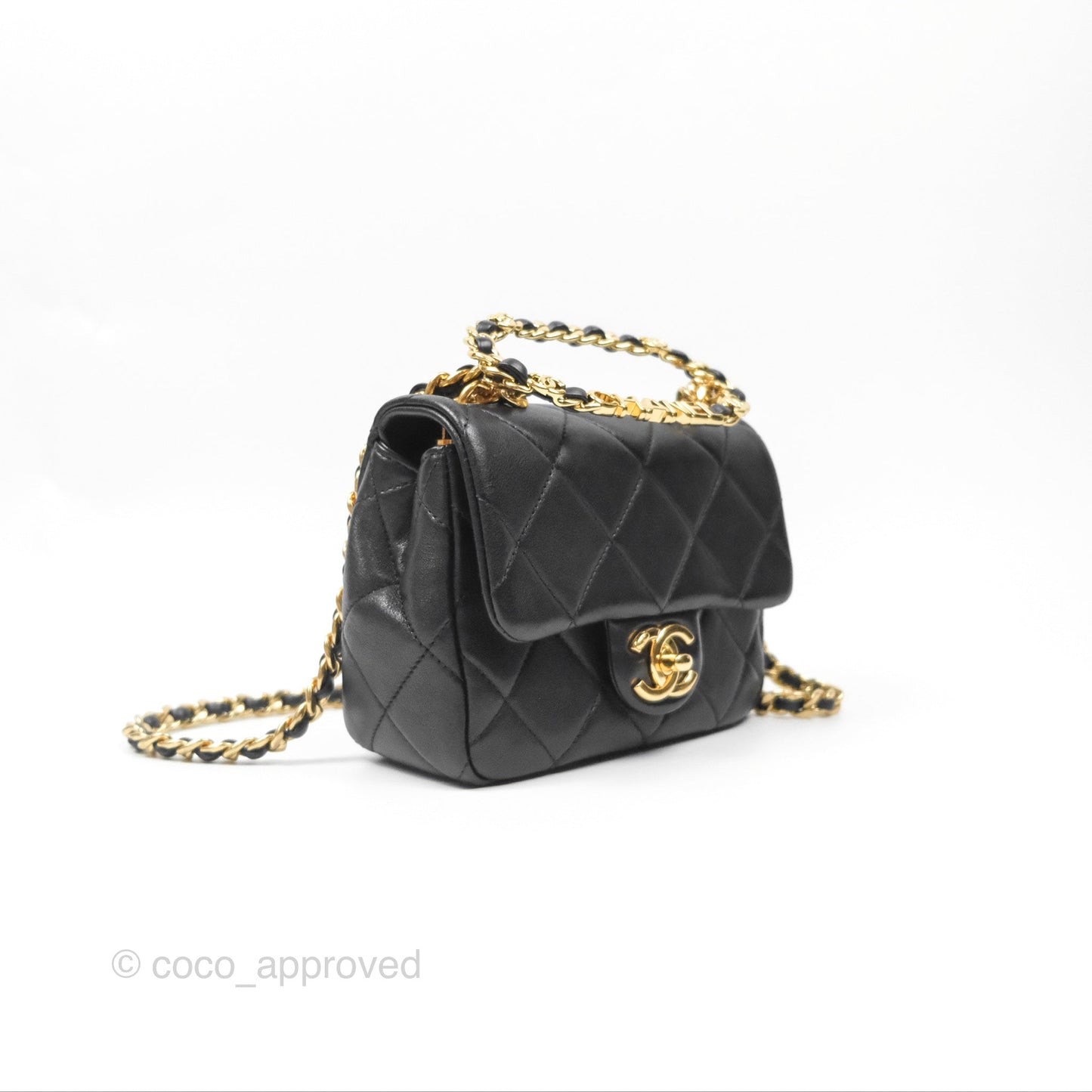 Chanel Mini Top Handle Flap Black Lambskin Aged Gold Hardware 23C