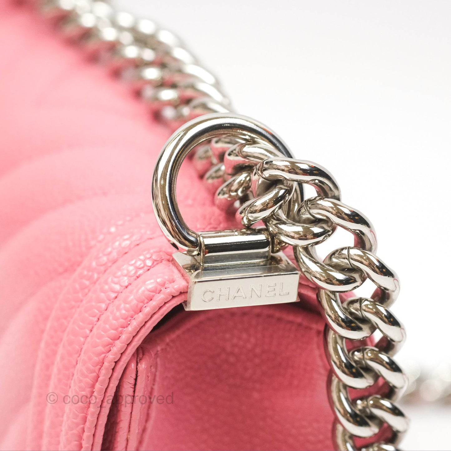 Chanel Small Boy Chevron Pink Caviar Silver Hardware