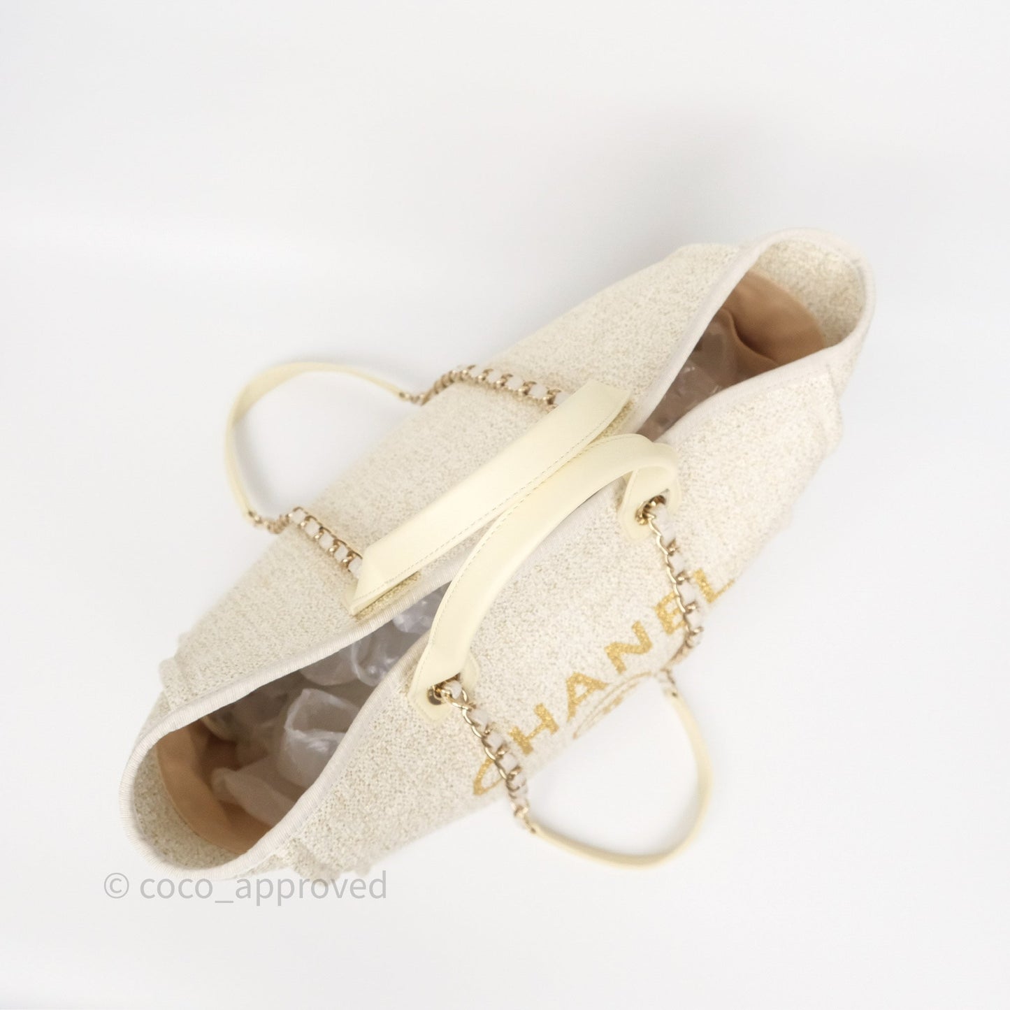 Chanel Large Deauville Ivory/Gold Canvas Gold Hardware