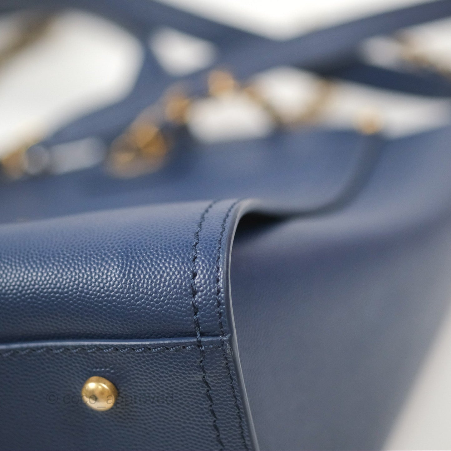 Chanel Small Studded Deauville Tote Navy Caviar Aged Gold Hardware