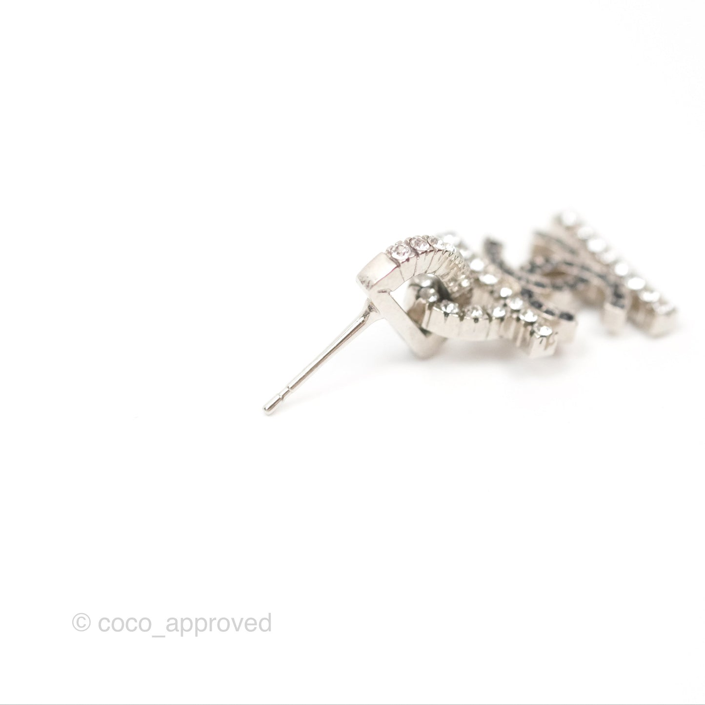 Chanel Crystal 19 CC Lock Earrings Silver Tone 22A