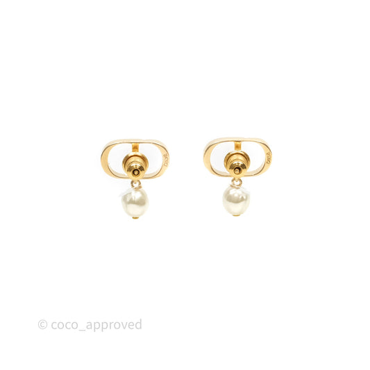 Christian Dior Petit CD Pearl Earrings Gold Tone
