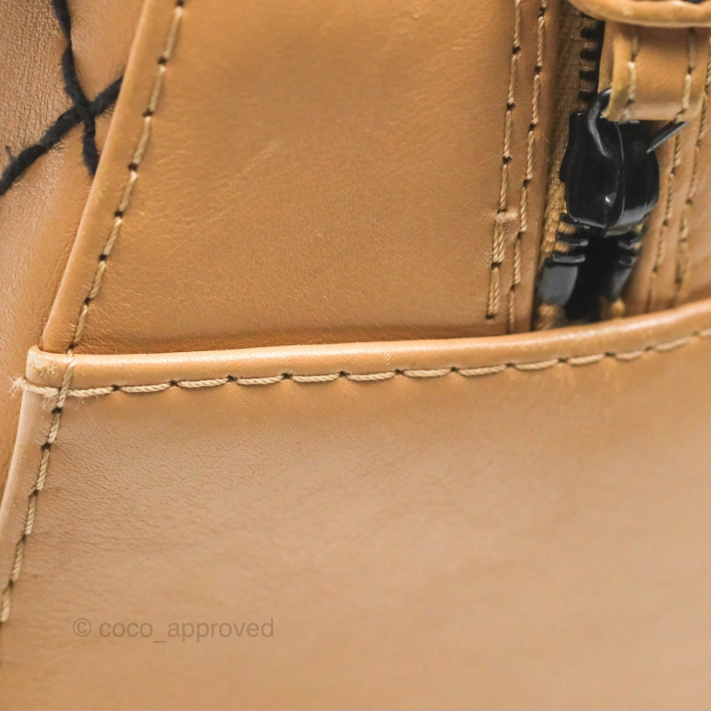 Chanel Contrast Stitch Surpique Bowler Bag Beige Calfskin Matte Black Hardware