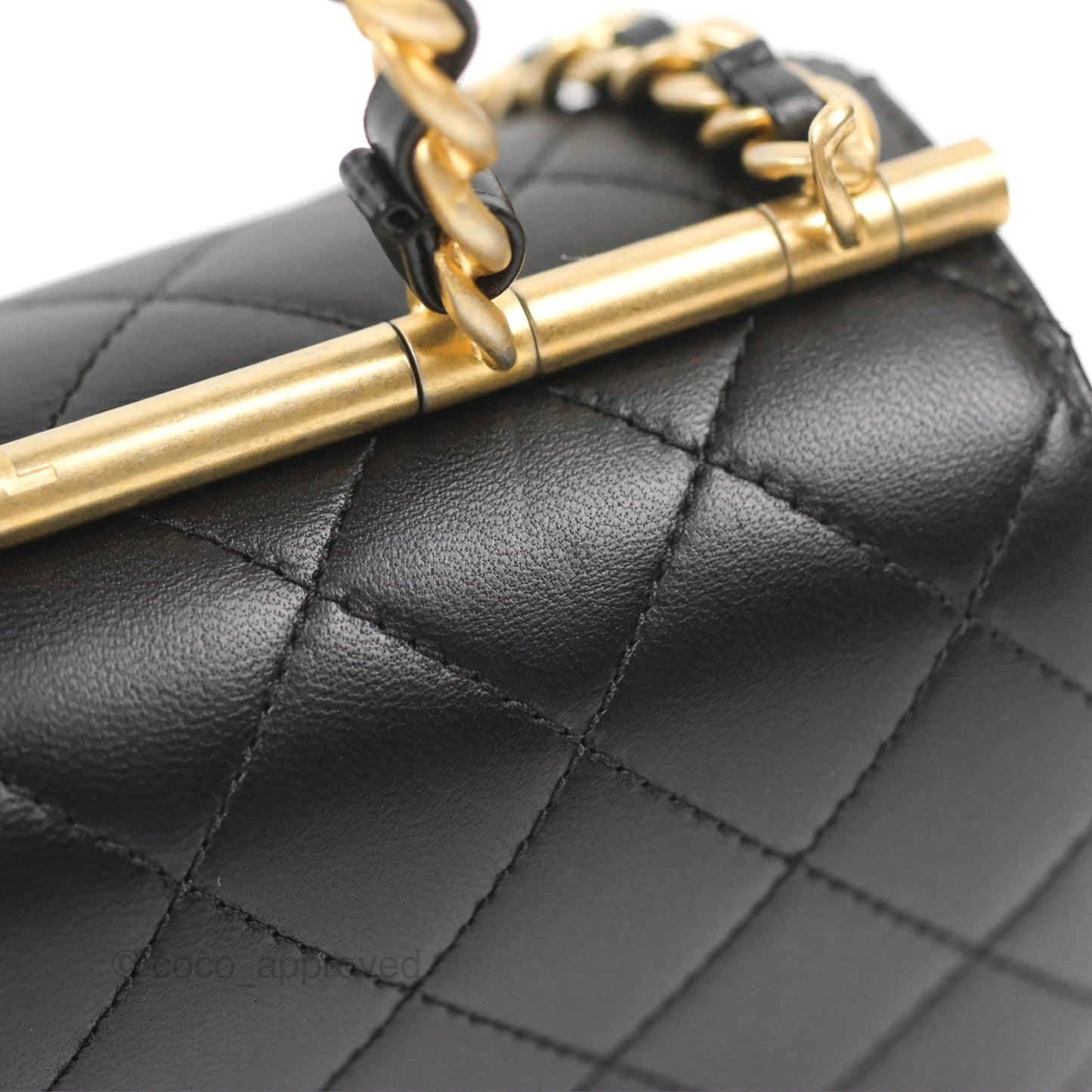 Chanel La Parisienne Top Handle Flap Bag Black Lambskin Aged Gold Hardware