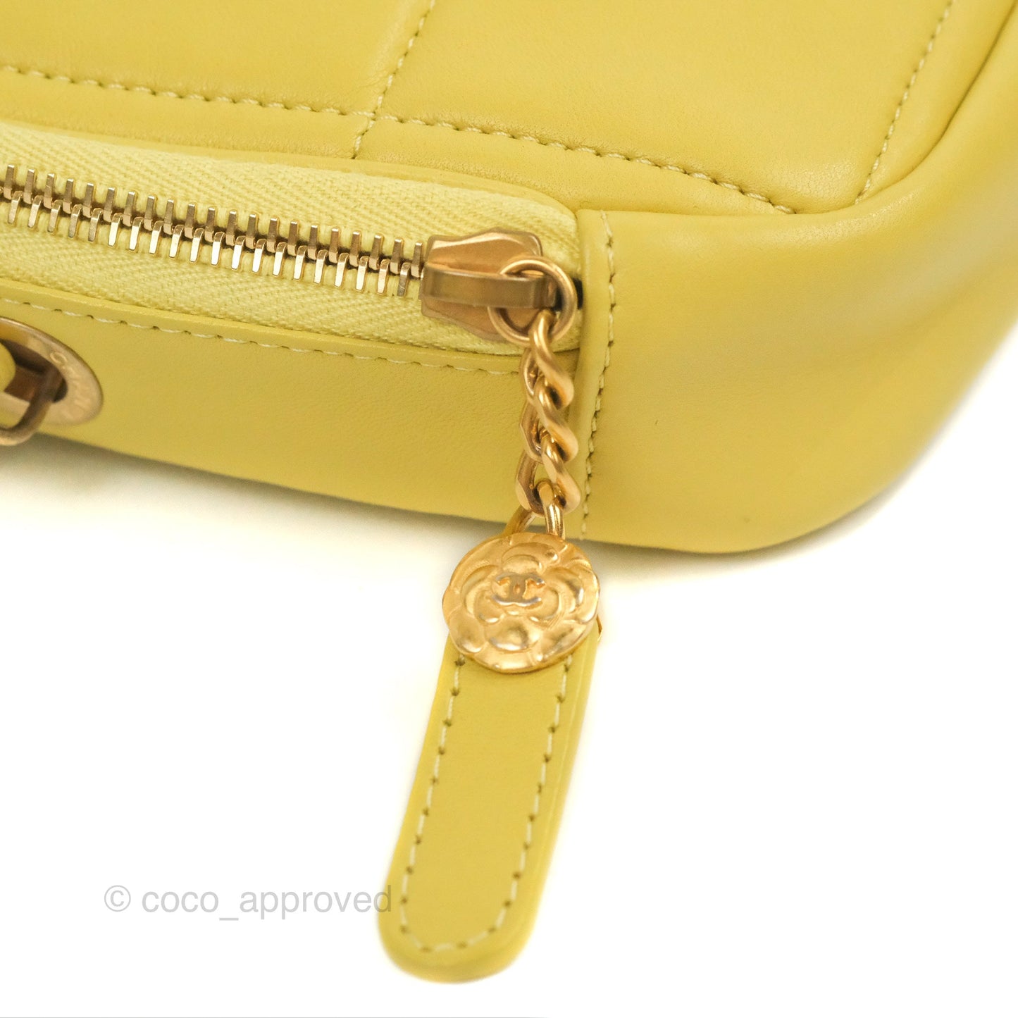 Chanel Small Quilted Diamond Cut Bag Yellow Lambskin Aged Gold Hardware
