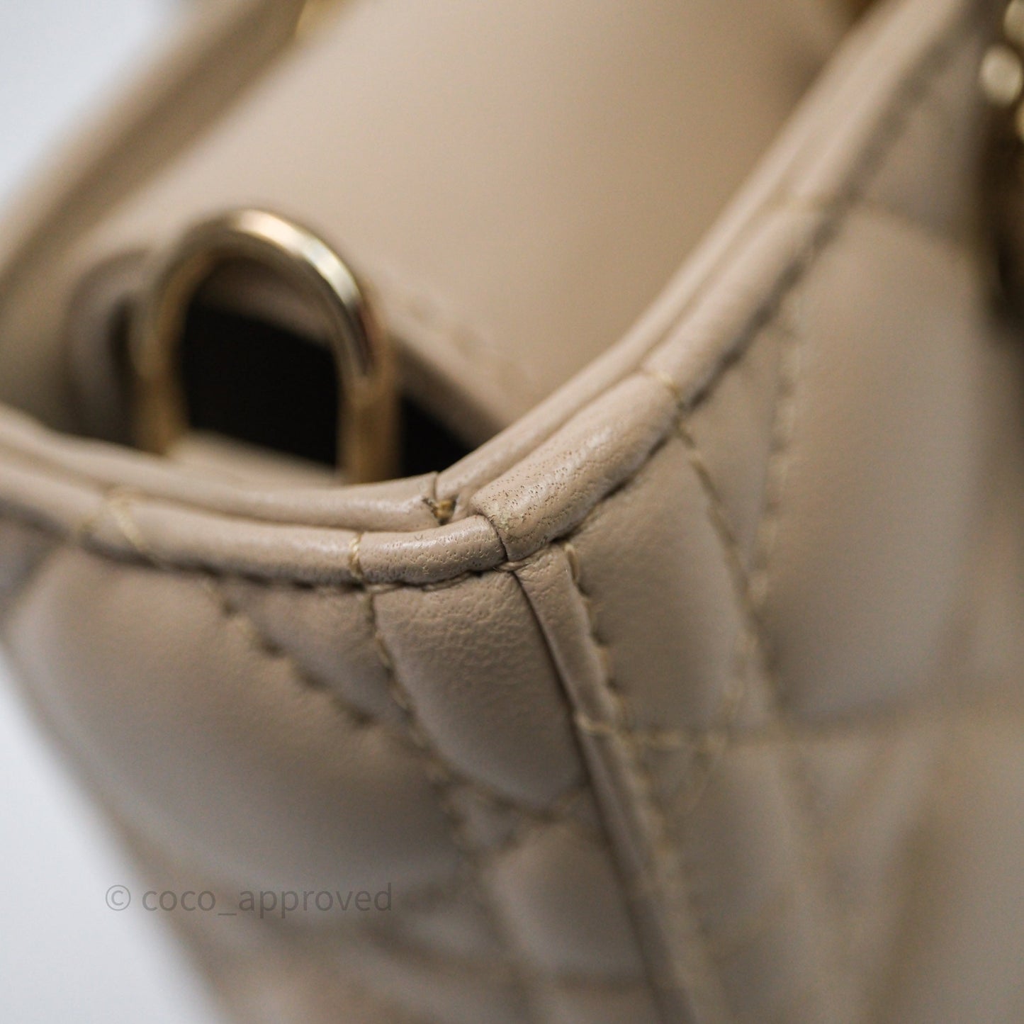 Christian Dior Small Lady D-Joy Powder Beige Cannage Lambskin Gold Hardware