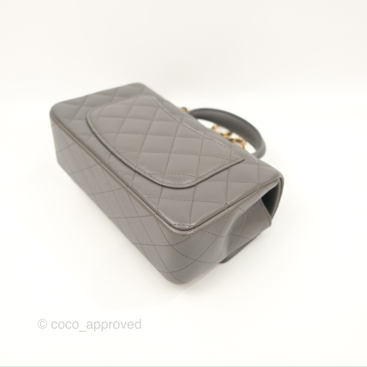 Chanel Top Handle Mini Rectangular Flap Bag Grey Lambskin Gold Hardware