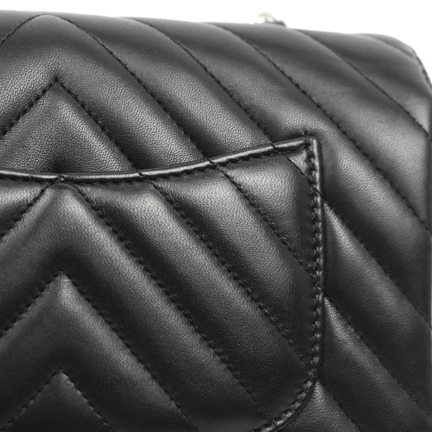 Chanel Chevron Mini Rectangular Flap Black Lambskin Silver Hardware