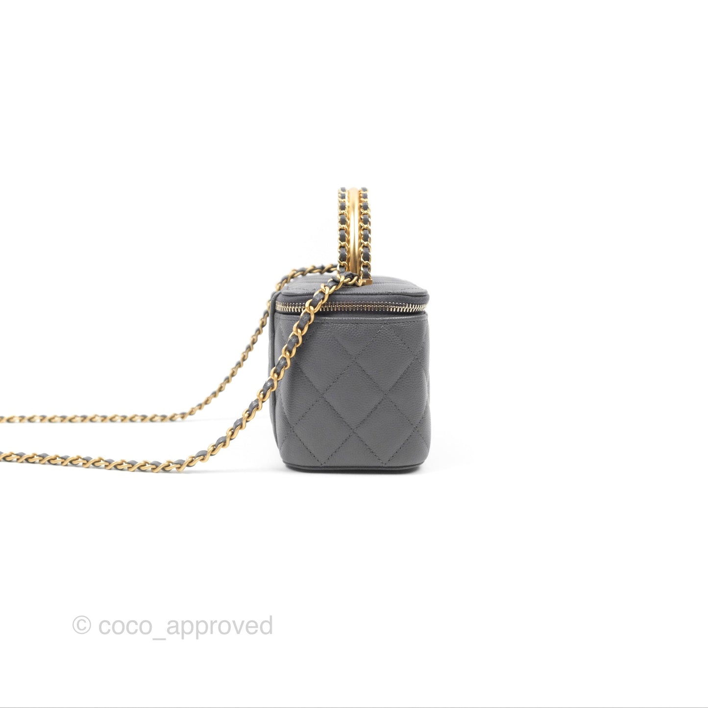 Chanel Vanity Rectangular with Top Handle Grey Caviar Aged Gold Hardware 24A