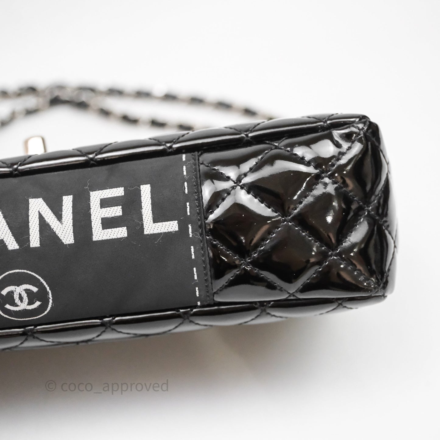 Chanel Quilted Medium Flap Black Patent Silver Hardware