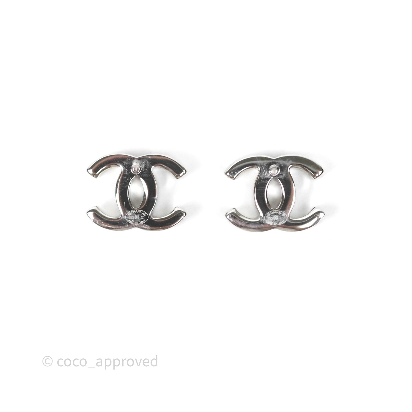 Chanel Crystal CC Earrings Silver Tone 25C