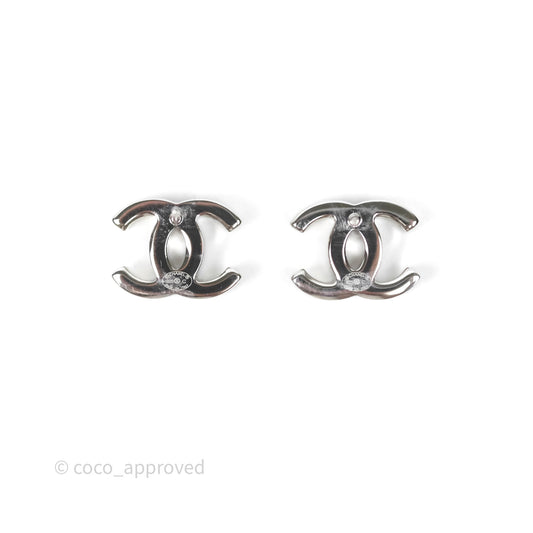 Chanel Crystal CC Earrings Silver Tone 25C