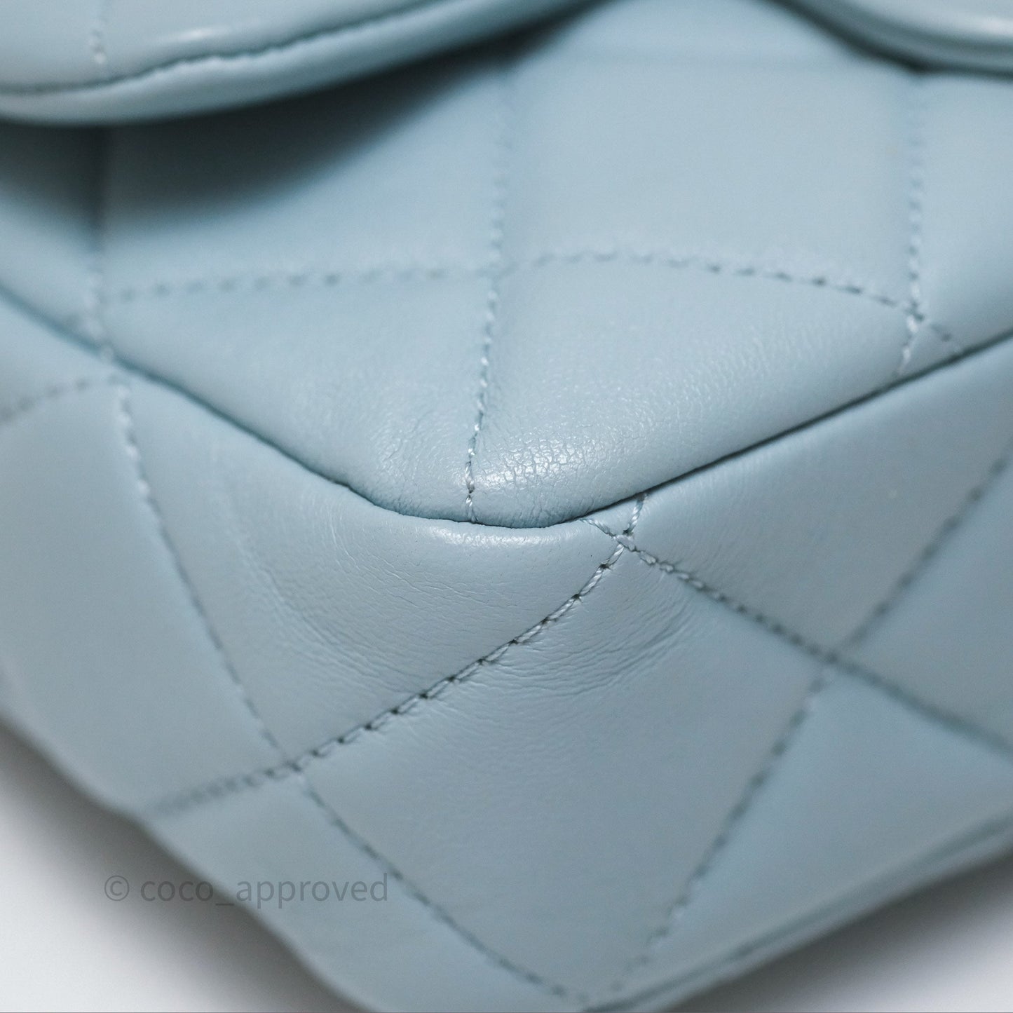 Chanel Quilted Enamel Pending CC Mini Square Flap Baby Blue Lambskin 22P