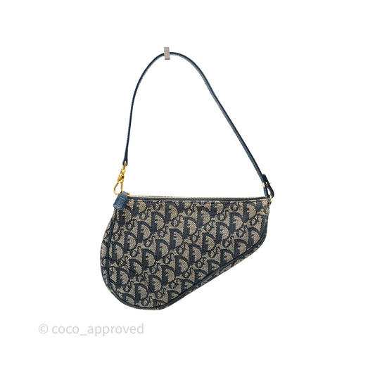 Christian Dior Vintage Mini Saddle Bag Blue Oblique Jacquard