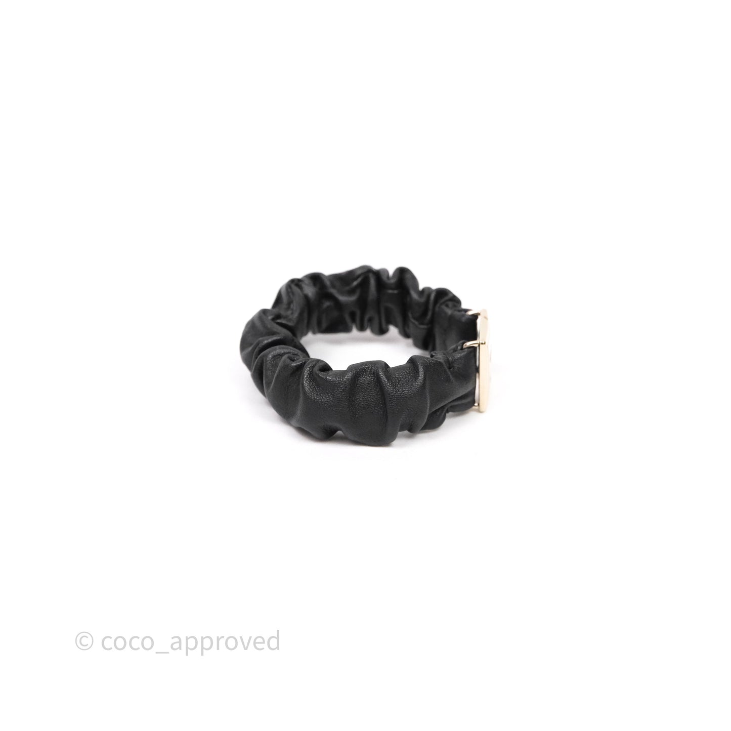Chanel CC Black Leather Square Hair Accessory Gold Tone 21B